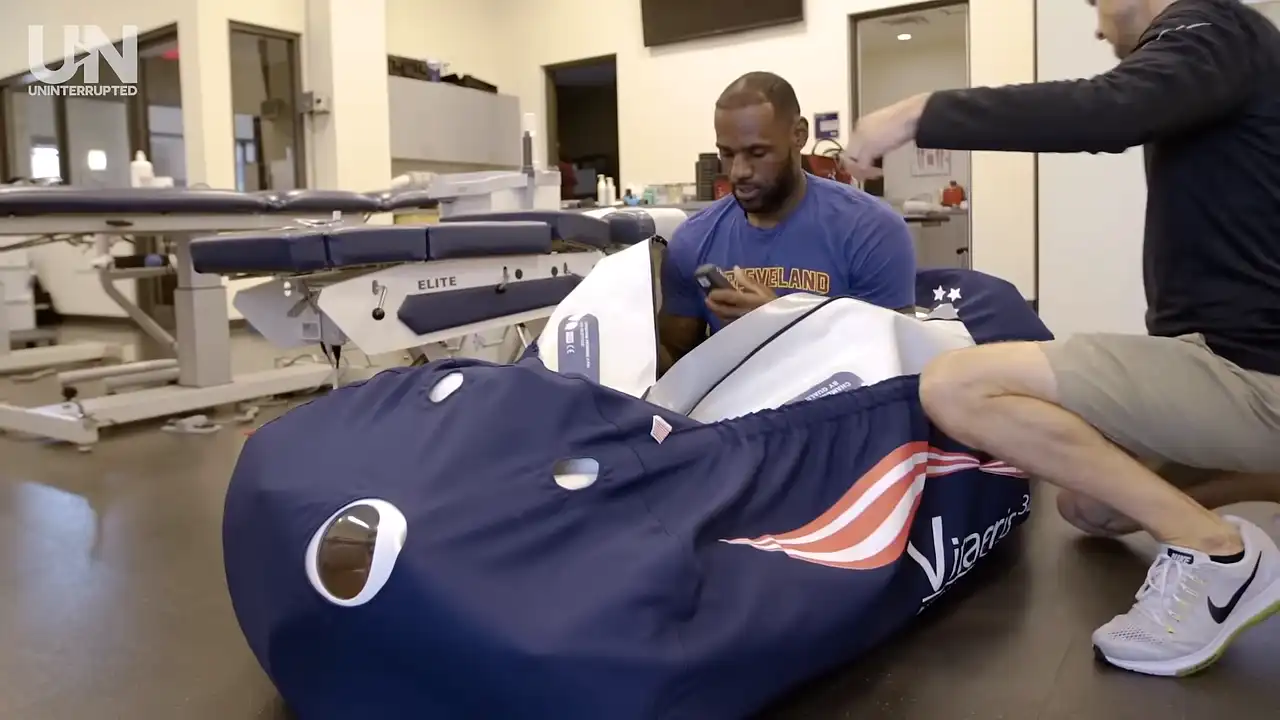 LeBron James inside a hyperbaric chamber